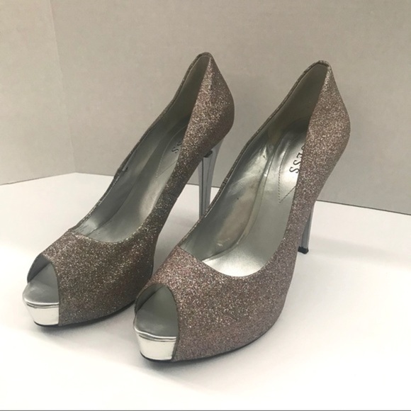 Guess Sparkle‎ Glitter Peep Toe Heels sz 10 - Picture 1 of 10